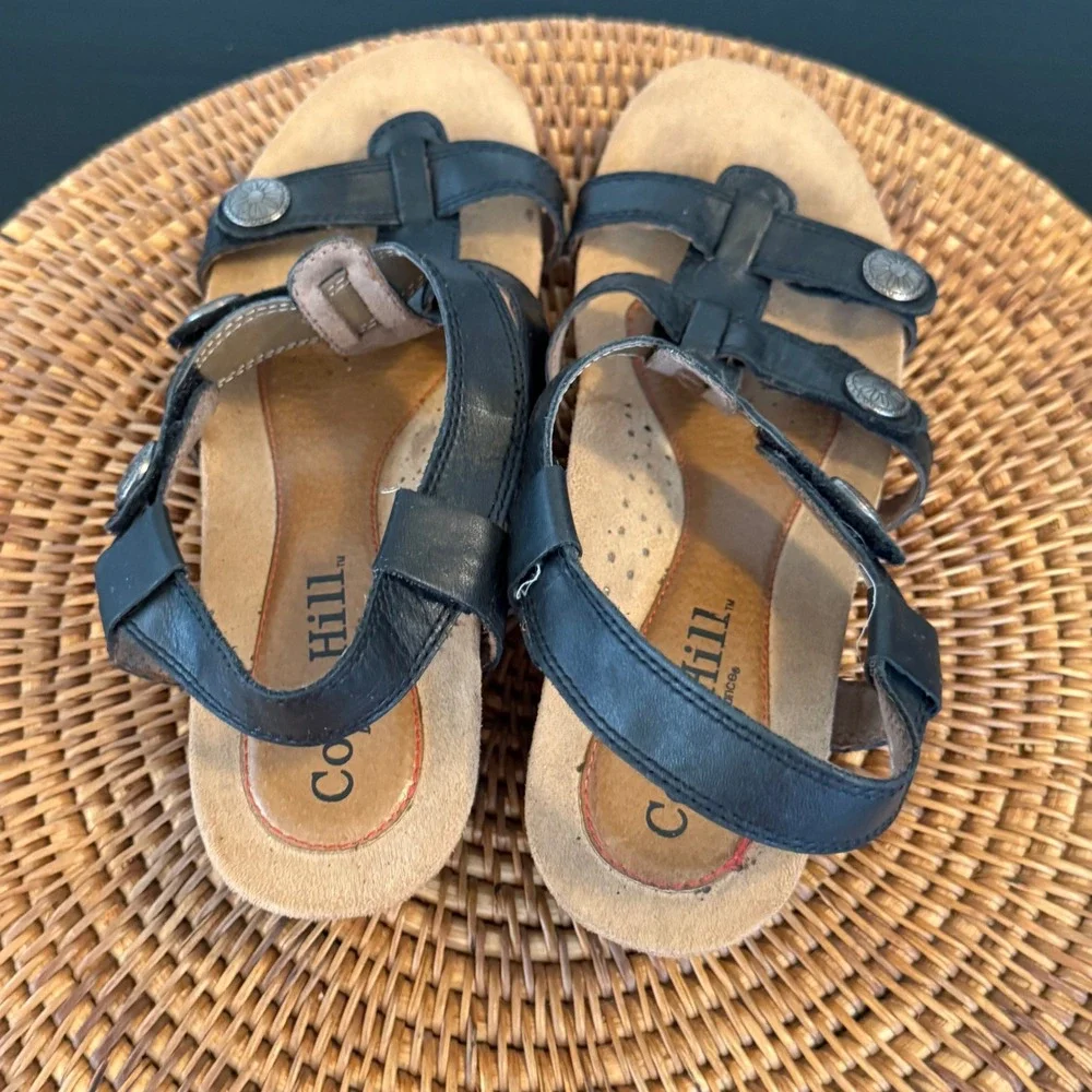 Cobb Hill New Balance Womens‎ Black Leather Wedge Sandals Medallion CCK13BK 8.5M